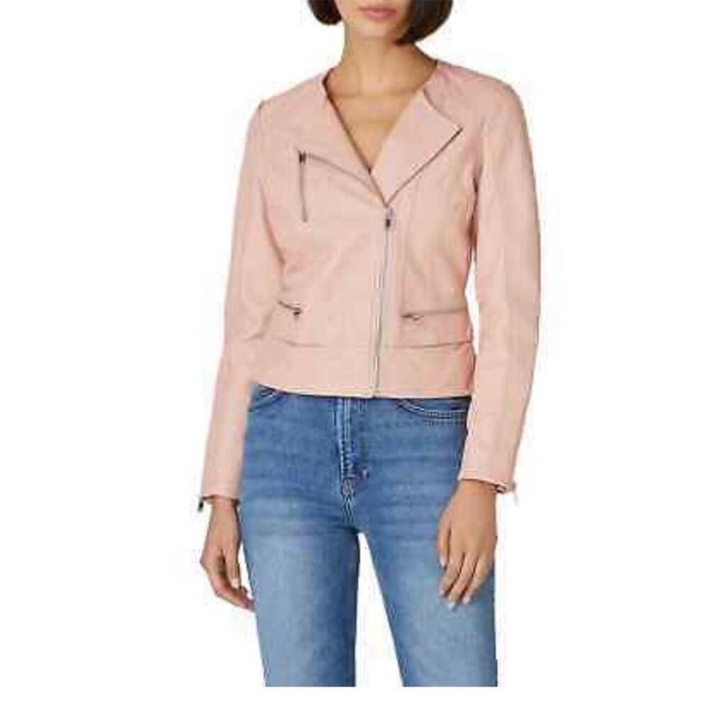 Slate & Willow blush pink leather moto jacket LARGE FLAWED